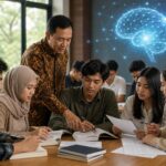 Pengajar membimbing mahasiswa membaca, menulis, dan berdiskusi tentang penggunaan AI dalam pembelajaran.